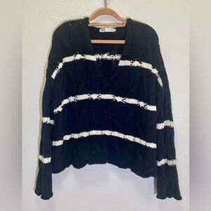 Zara - Striped Cropped Cable Knit Sweater - size L